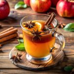 Fresh Pressed Cider with Spices Hot Mulled Cider Cinnamon Anise Allspice Winter Autumn Favorite Oranges Festive Soothing Bright